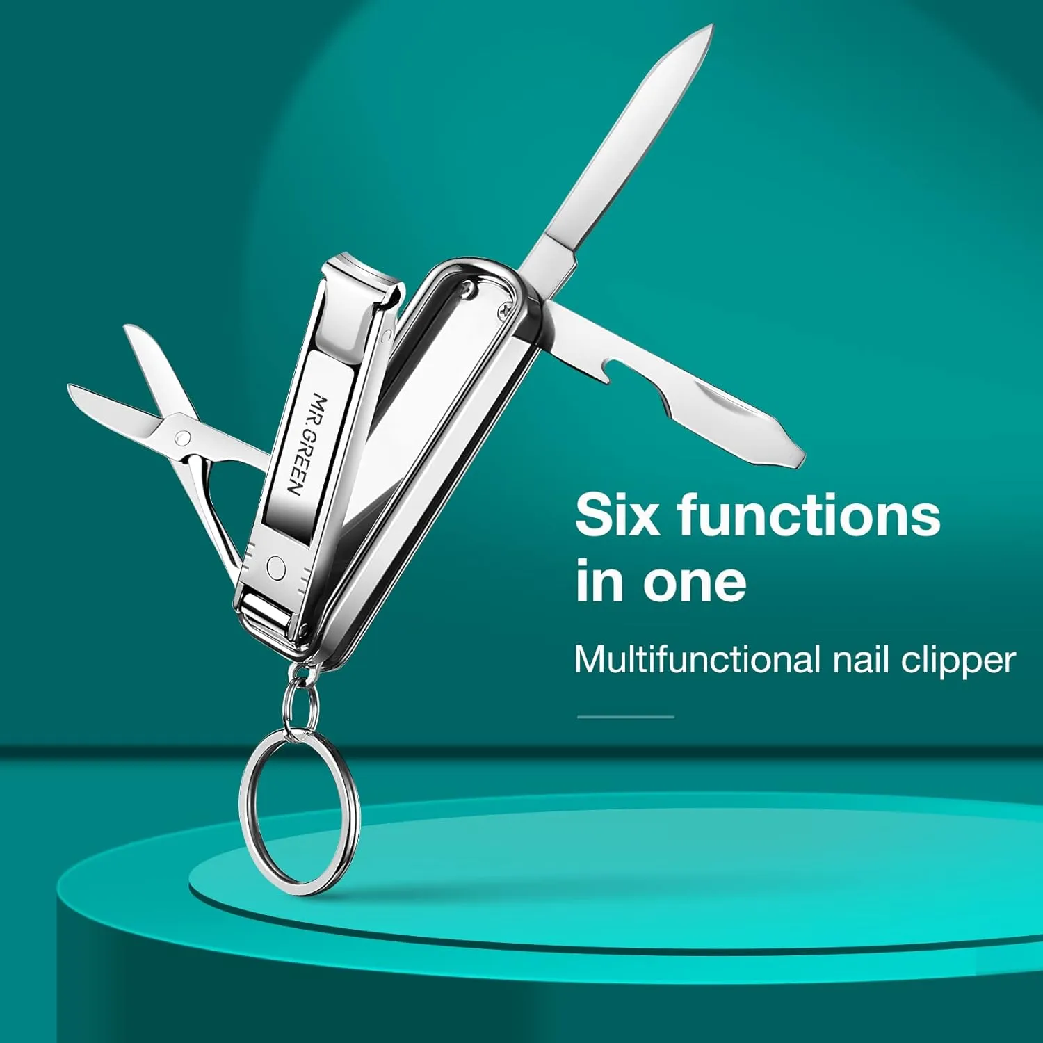 MR.GREEN Multifunctional Nail Clippers Stainless Steel Six Functions Nail Cutter Nail Files Small Knife Scissors (Large)