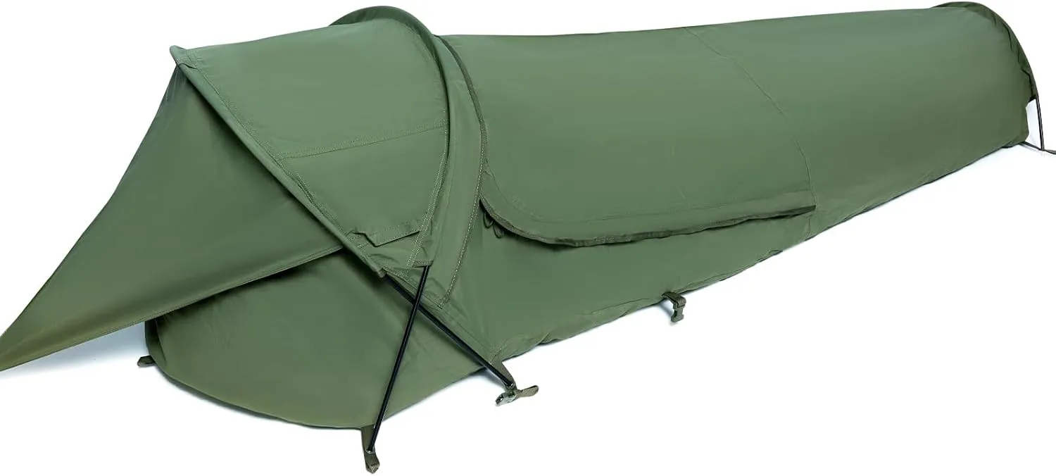 MT Military Hideaway Bivy Cover Stealth Compact Single-Pole Hooped Tent for Modular Sleeping Bags with Mosquito Bug Net Mesh,Waterproof Breathable Outer Shell, Minimalist Shelter