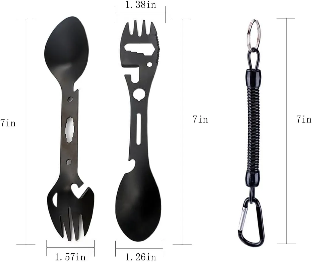 Multi-Function Camping Cutlery Set Stainless Steel Reusable Travel Utensils Stainless Steel Spoon,Can And Bottle Opener,Fork,Knife Combo Travel Camping Cutlery Set