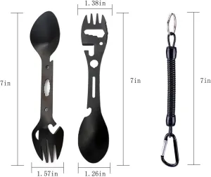 Multi-Function Camping Cutlery Set Stainless Steel Reusable Travel Utensils Stainless Steel Spoon,Can And Bottle Opener,Fork,Knife Combo Travel Camping Cutlery Set