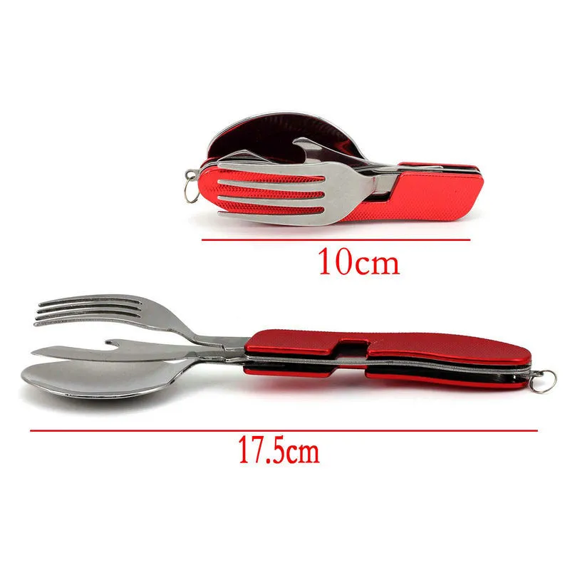 Multi-function Outdoor Camping Picnic Tableware Stainless Steel Cutlery 4 in 1