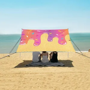 Multicolored Gradients Ice Cream Beach Canopy Tent Anti-UV & Wind Resistant, Camping Sun Shelter Easy Setup Portable,Outdoor Shade Tents with Sandbags,Sand Shovels,Ground Pegs & Stability Poles
