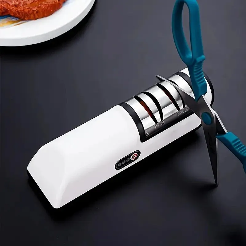 Multifunctional Electric Knife Sharpener – 4-Speed Automatic Blade Tool for Kitchen Chefs & Home Cooks