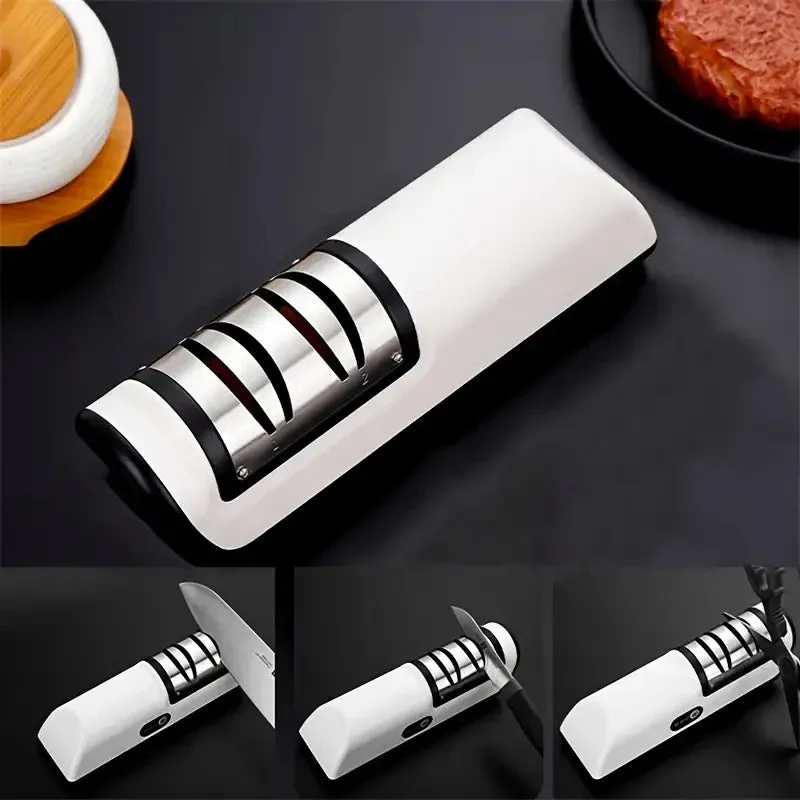 Multifunctional Electric Knife Sharpener – 4-Speed Automatic Blade Tool for Kitchen Chefs & Home Cooks