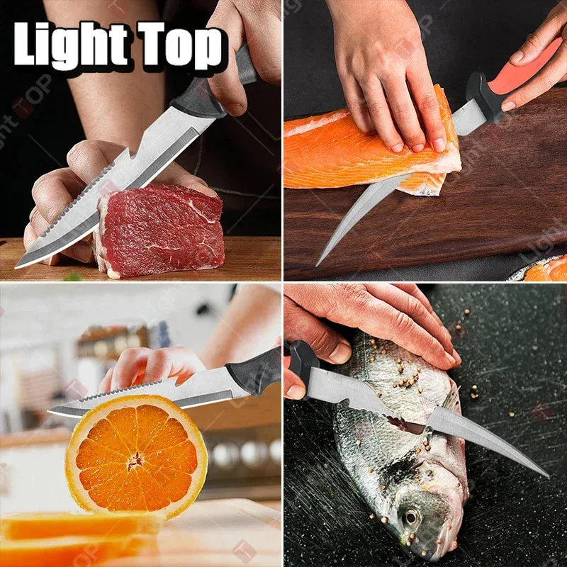 Multifunctional Sharp Fish Killing Knife Stainless Steel Fish Fillet Knife Fruit Slicing Utility Knife Chef Knife with Cover
