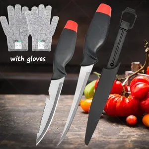 Multifunctional Stainless Steel Fish Filleting Knife Sharp Butcher Knife Scissor Fruit Slicing Knife Meat Cleaver Chef Knife