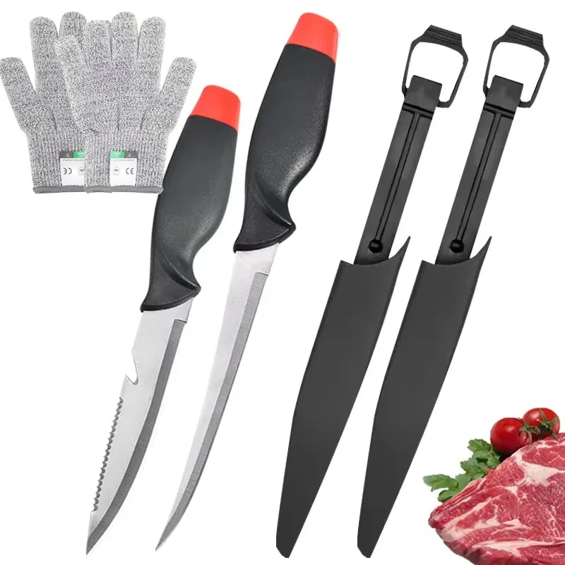 Multifunctional Stainless Steel Fish Filleting Knife Sharp Butcher Knife Scissor Fruit Slicing Knife Meat Cleaver Chef Knife