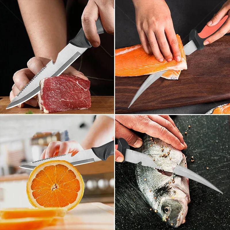 Multifunctional Stainless Steel Fish Filleting Knife Sharp Butcher Knife Scissor Fruit Slicing Knife Meat Cleaver Chef Knife
