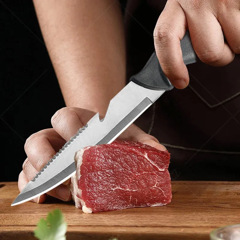 Multifunctional Stainless Steel Fish Filleting Knife Sharp Butcher Knife Scissor Fruit Slicing Knife Meat Cleaver Chef Knife