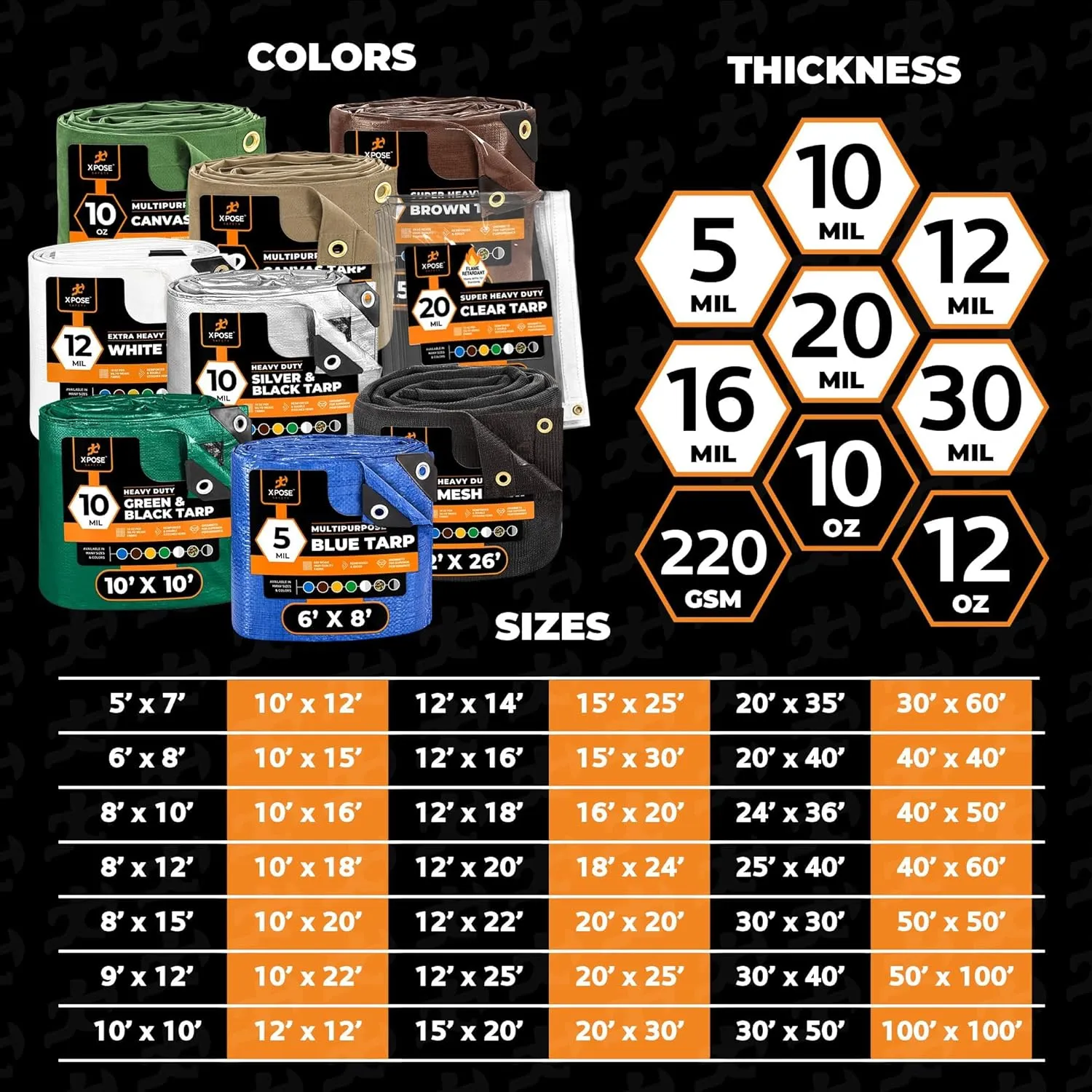 Multipurpose Protective Cover Brown Poly Tarp 8' x 10' - Durable, Water Resistant, Weather Resistant - 5 Mil Thick Polyethylene - by Xpose Safety - by Xpose Safety