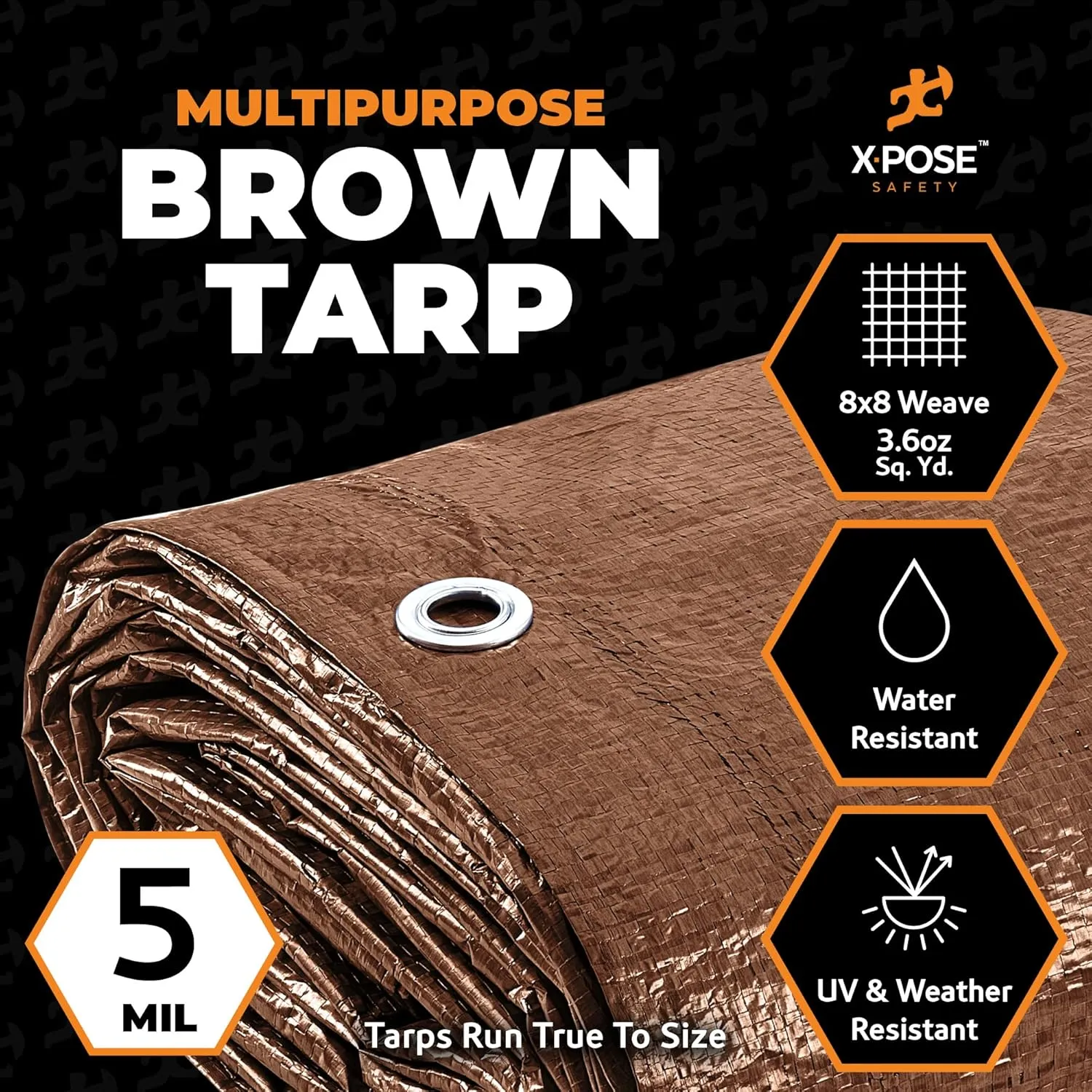 Multipurpose Protective Cover Brown Poly Tarp 8' x 10' - Durable, Water Resistant, Weather Resistant - 5 Mil Thick Polyethylene - by Xpose Safety - by Xpose Safety