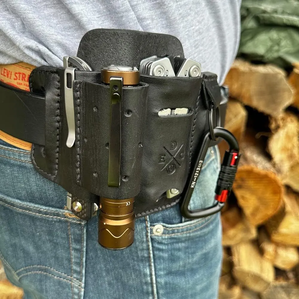 Multitool & Flashlight Holster, Leather EDC Organizer Belt Pouch Fits Multitool, Knife, Flashlight, Keys - Compatible with Heavy Duty Leatherman, Gerber, SOG