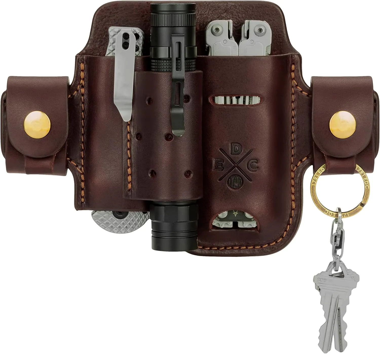 Multitool & Flashlight Holster, Leather EDC Organizer Belt Pouch Fits Multitool, Knife, Flashlight, Keys - Compatible with Heavy Duty Leatherman, Gerber, SOG