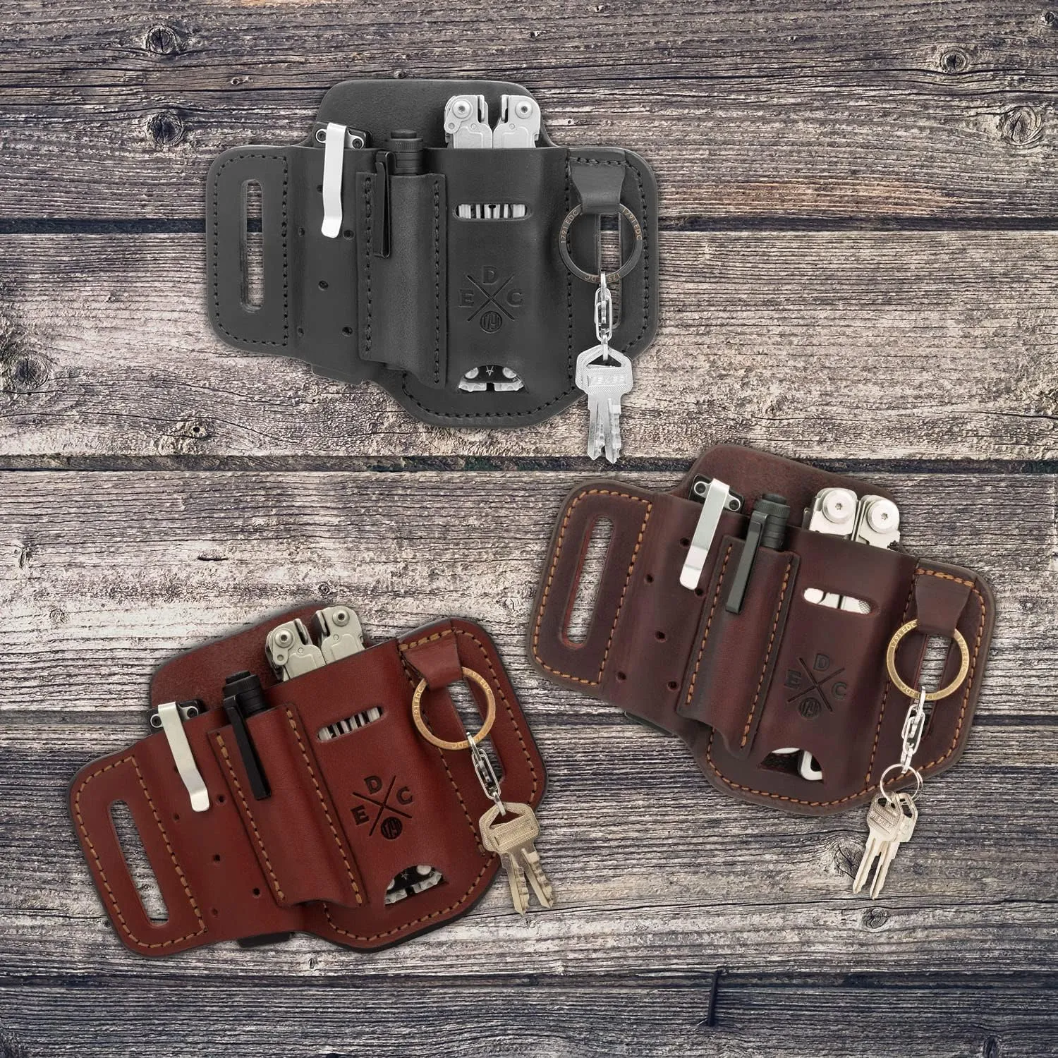 Multitool Sheath, Leather EDC Organizer, Belt Pouch Fits Multitool, Knife, Pen, Keys - Compatible with Heavy Duty Leatherman, Gerber and SOG