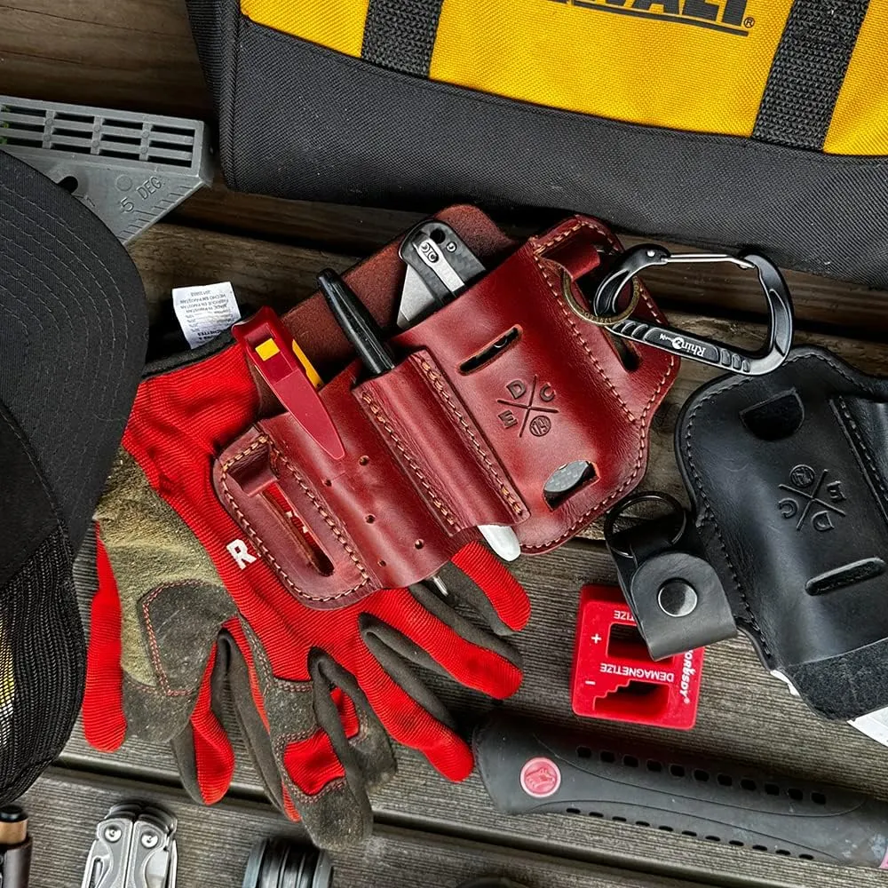 Multitool Sheath, Leather EDC Organizer, Belt Pouch Fits Multitool, Knife, Pen, Keys - Compatible with Heavy Duty Leatherman, Gerber and SOG
