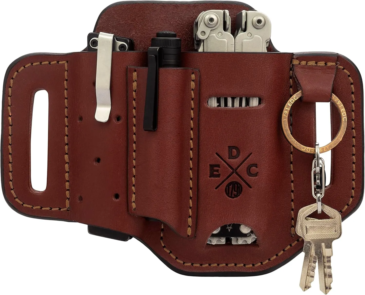 Multitool Sheath, Leather EDC Organizer, Belt Pouch Fits Multitool, Knife, Pen, Keys - Compatible with Heavy Duty Leatherman, Gerber and SOG