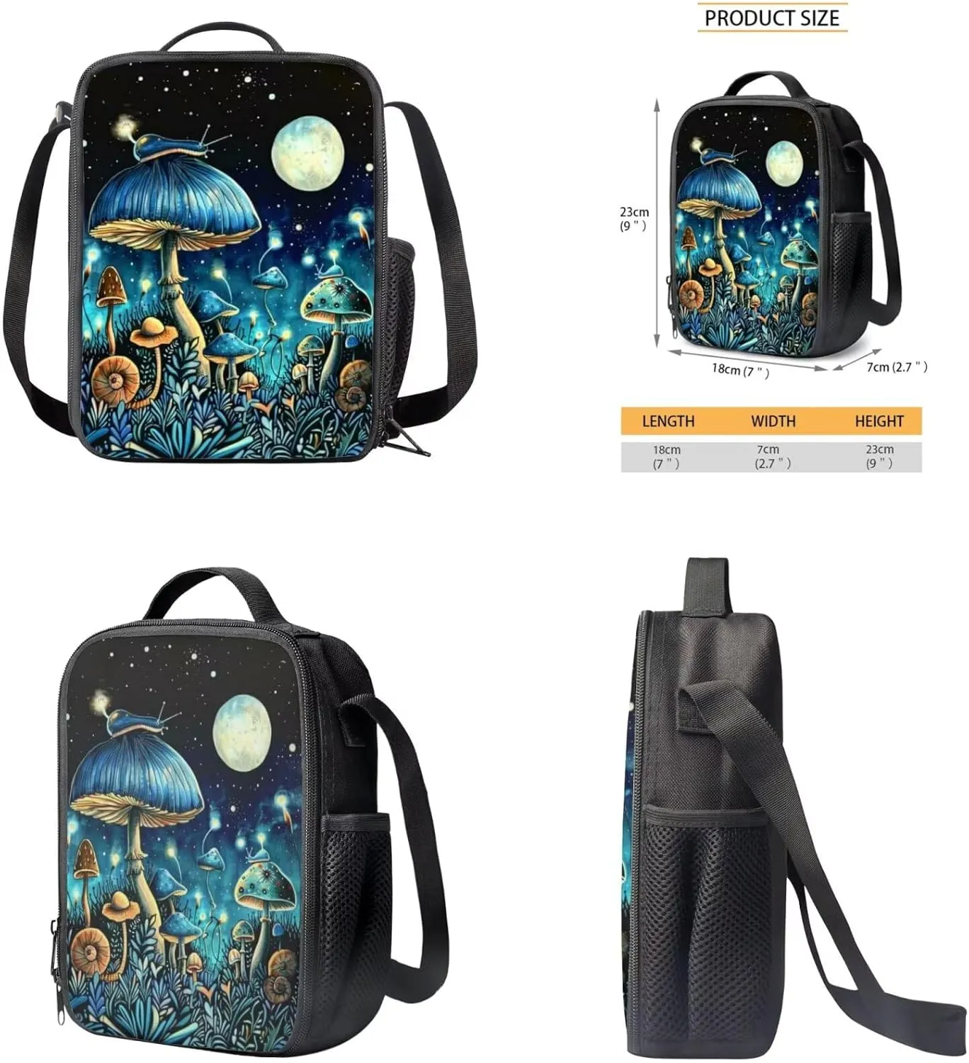 Mushroom Backpack for School Girls Backpack with Lunch Box and Soft Pencil Case 3PCS Set 17 inch Sturdy Bookbag for Kids Boys Large Capacity School Bag with Compartments School Supplies Set