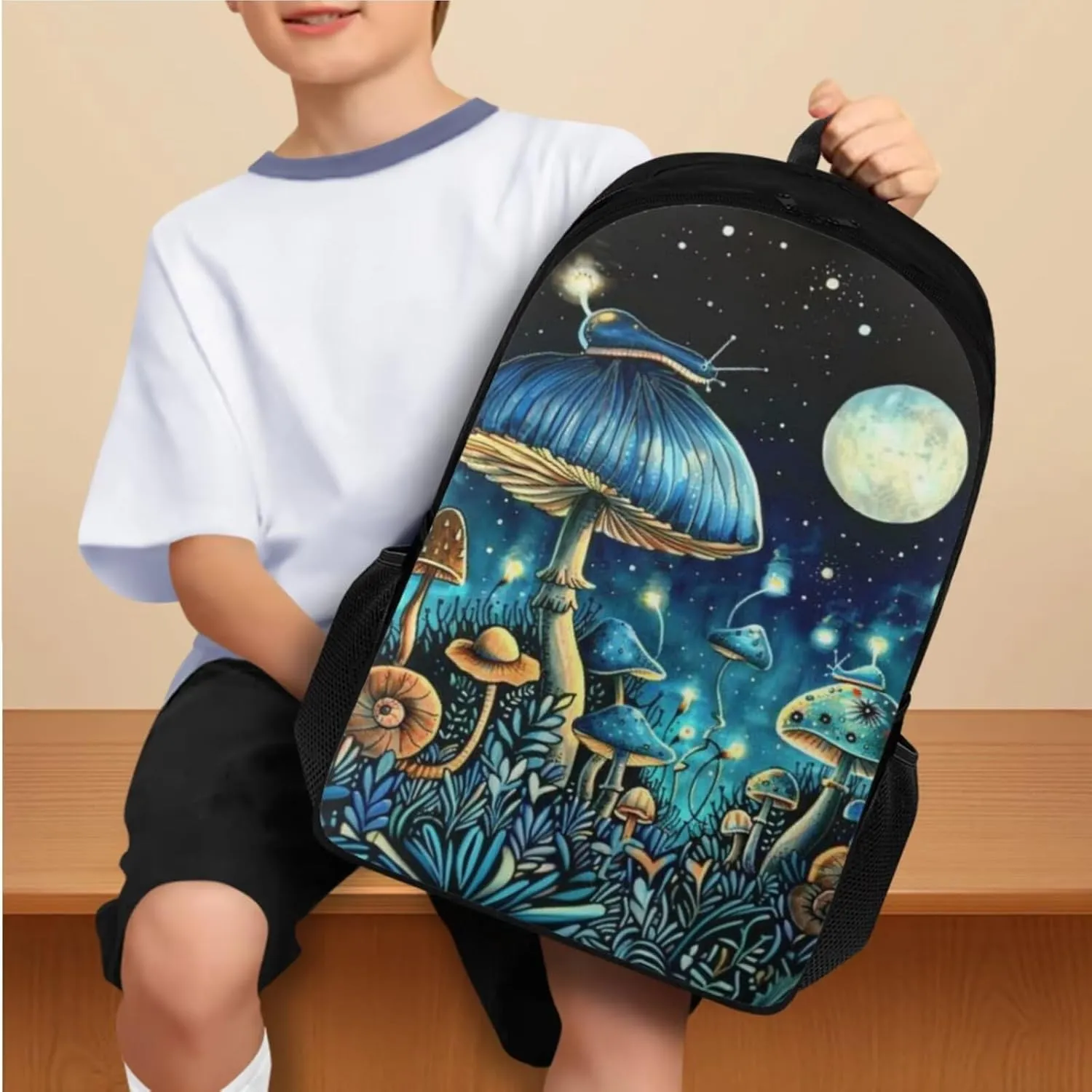 Mushroom Backpack for School Girls Backpack with Lunch Box and Soft Pencil Case 3PCS Set 17 inch Sturdy Bookbag for Kids Boys Large Capacity School Bag with Compartments School Supplies Set