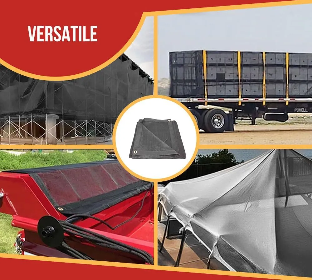 Mytee Products 20'x50' Black 70% Shade Mesh Tarp for Outdoor w/Grommets - 6 Oz Extra Durable Heavy Duty Mesh Tarps for Dump Truck, Rolloff Trucks - Mesh Shade Net Cloth for Sun, Plant, Patio