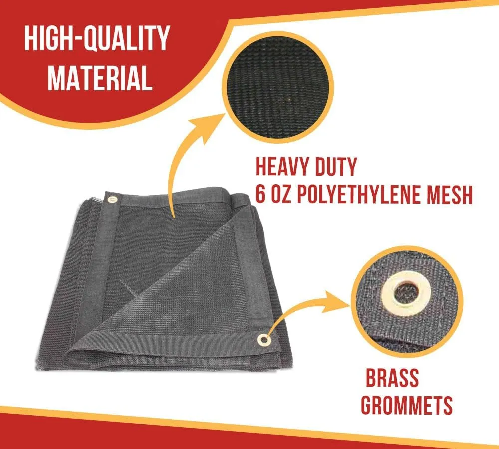 Mytee Products 20'x50' Black 70% Shade Mesh Tarp for Outdoor w/Grommets - 6 Oz Extra Durable Heavy Duty Mesh Tarps for Dump Truck, Rolloff Trucks - Mesh Shade Net Cloth for Sun, Plant, Patio