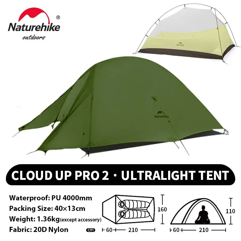 NATUREHIKE Cloud Up 2 Ultralight Waterproof Trekking Tent for Two-Person Camping & Hiking