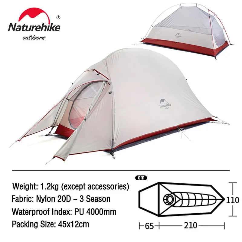 Naturehike Cloud Up Ultralight Camping Tent - 1, 2, or 3 Person Waterproof Tent