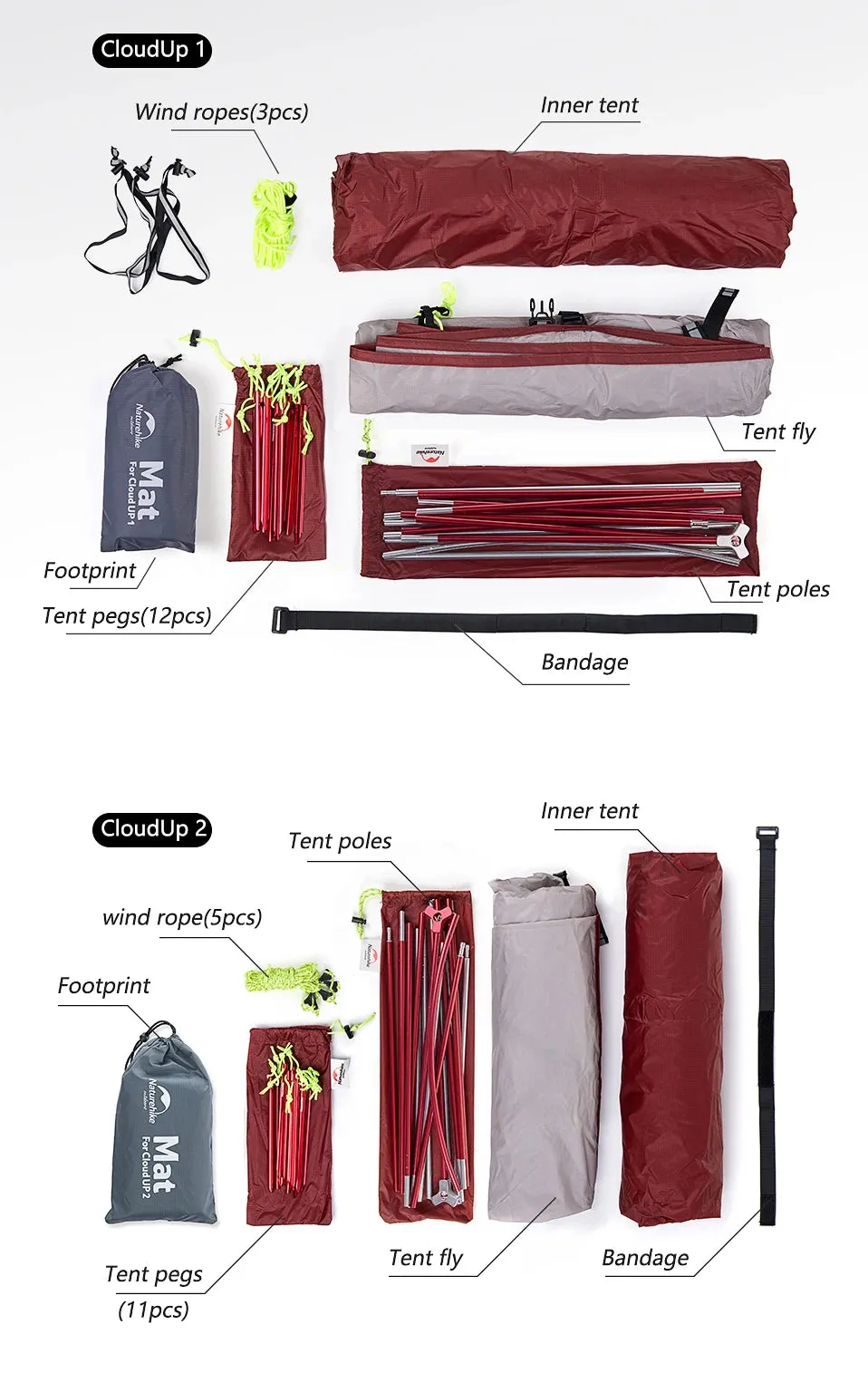 Naturehike Cloud Up Ultralight Camping Tent - 1, 2, or 3 Person Waterproof Tent