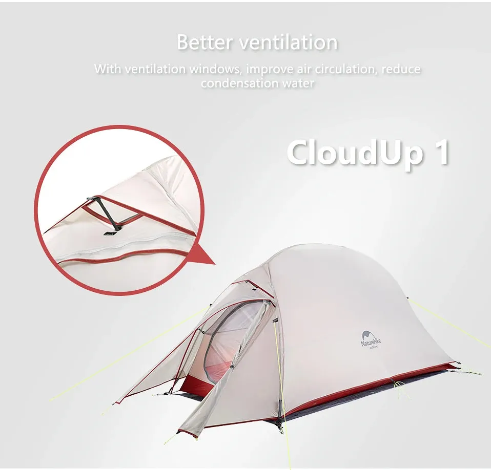 Naturehike Cloud Up Ultralight Camping Tent - 1, 2, or 3 Person Waterproof Tent
