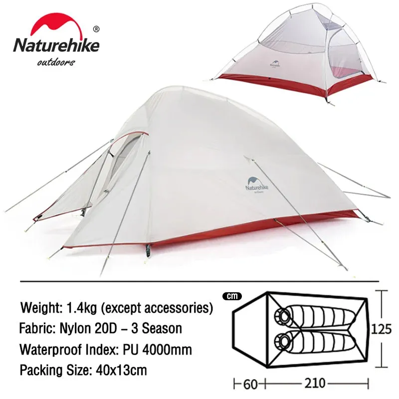 Naturehike Cloud Up Ultralight Camping Tent - 1, 2, or 3 Person Waterproof Tent