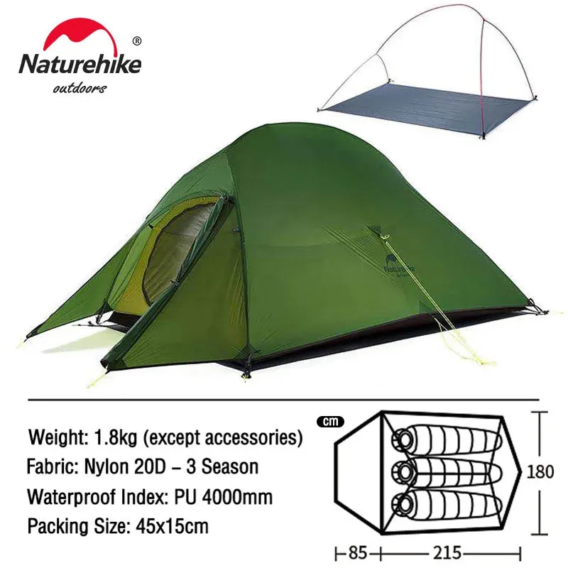 Naturehike Cloud Up Ultralight Camping Tent - 1, 2, or 3 Person Waterproof Tent