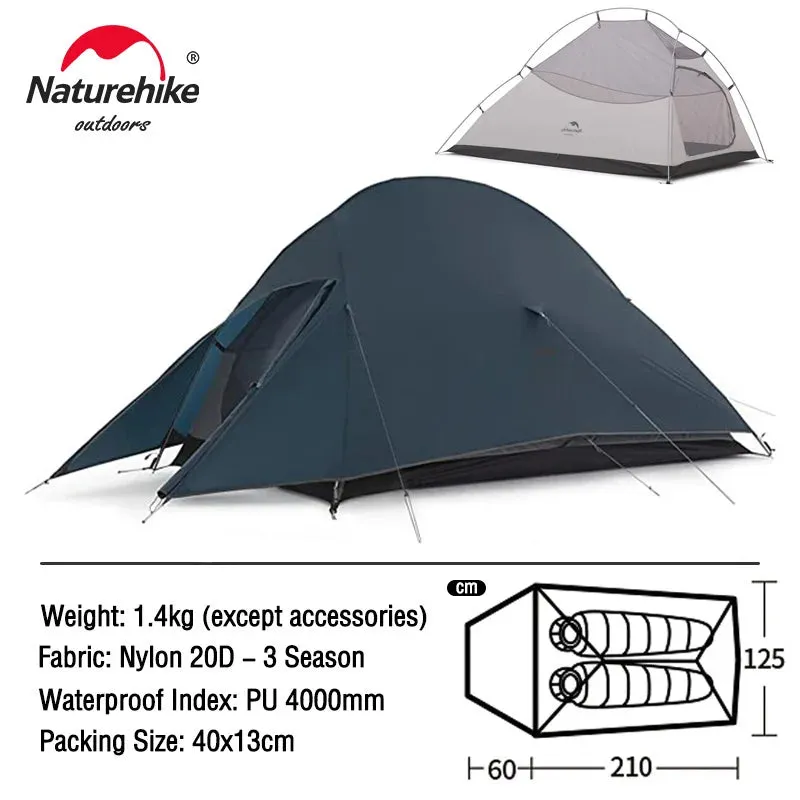 Naturehike Cloud Up Ultralight Camping Tent - 1, 2, or 3 Person Waterproof Tent