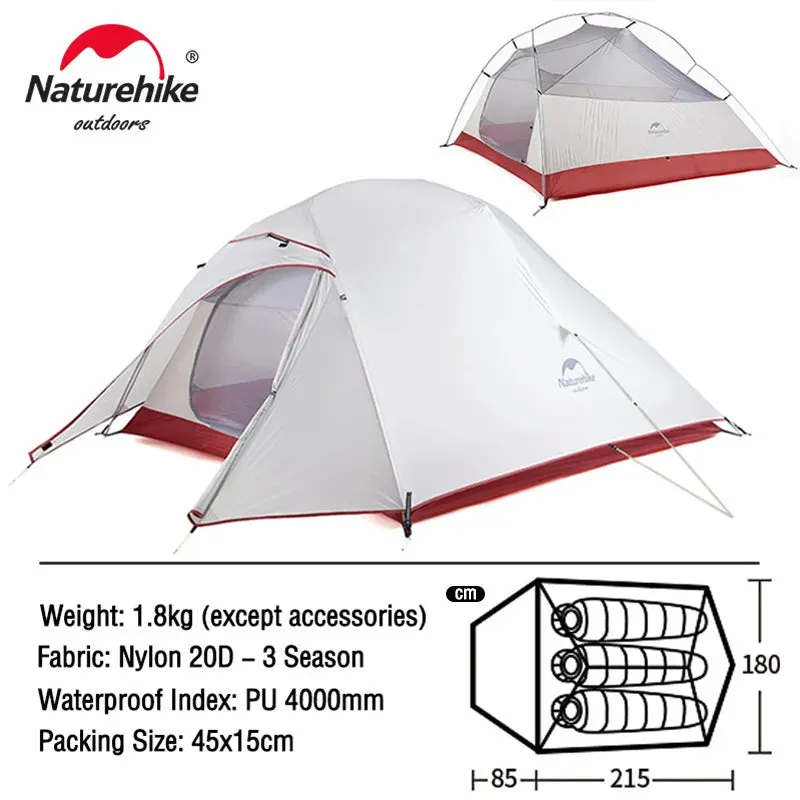 Naturehike Cloud Up Ultralight Camping Tent - 1, 2, or 3 Person Waterproof Tent