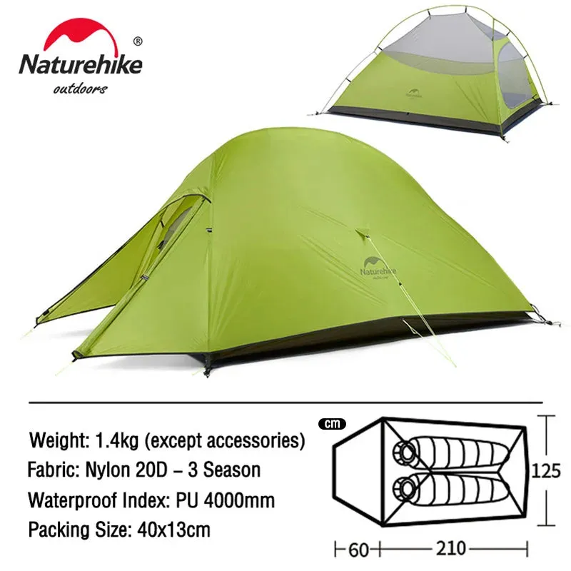Naturehike Cloud Up Ultralight Camping Tent - 1, 2, or 3 Person Waterproof Tent
