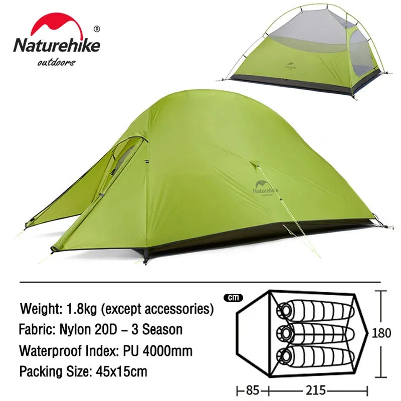 Naturehike Cloud Up Ultralight Camping Tent - 1, 2, or 3 Person Waterproof Tent