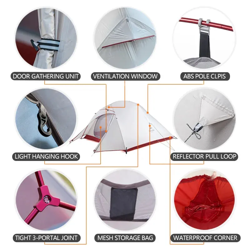 Naturehike Cloud Up Ultralight Camping Tent - 1, 2, or 3 Person Waterproof Tent