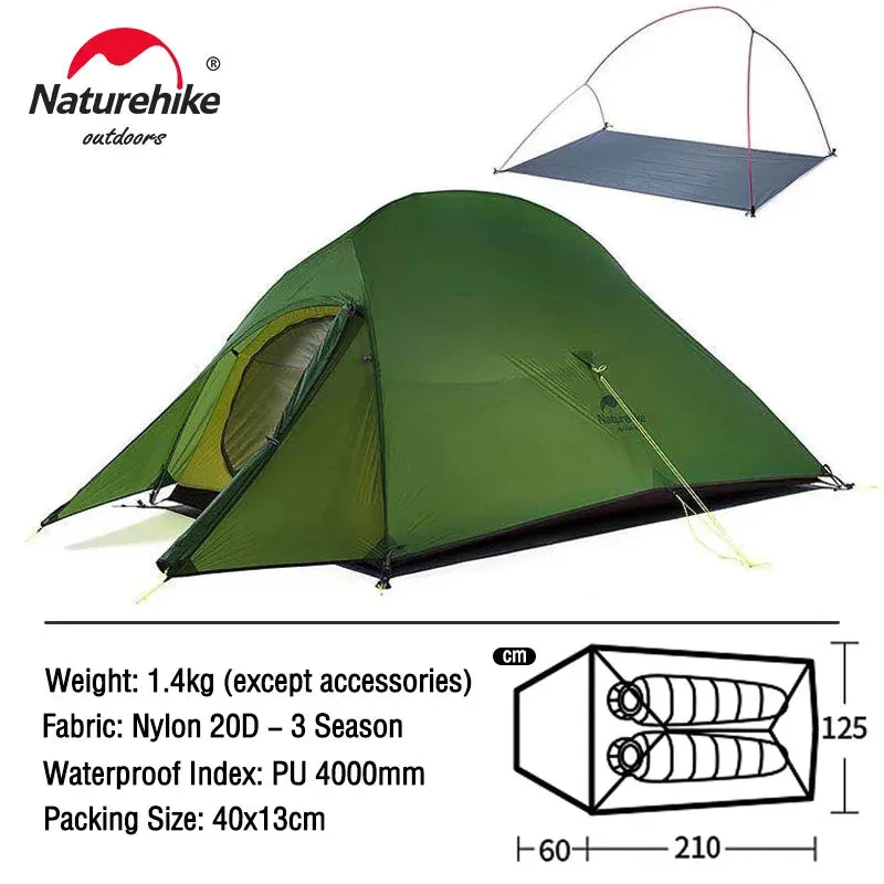 Naturehike Cloud Up Ultralight Camping Tent - 1, 2, or 3 Person Waterproof Tent