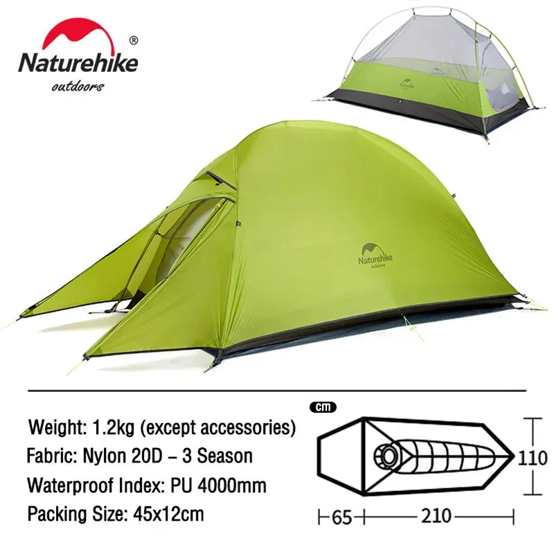 Naturehike Cloud Up Ultralight Camping Tent - 1, 2, or 3 Person Waterproof Tent
