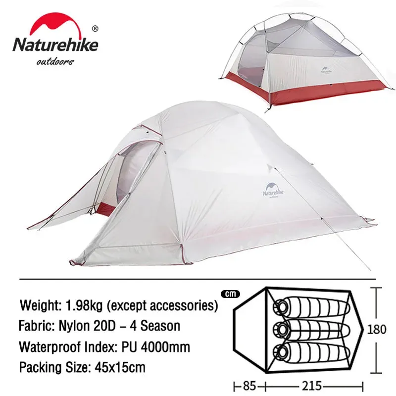 Naturehike Cloud Up Ultralight Camping Tent - 1, 2, or 3 Person Waterproof Tent