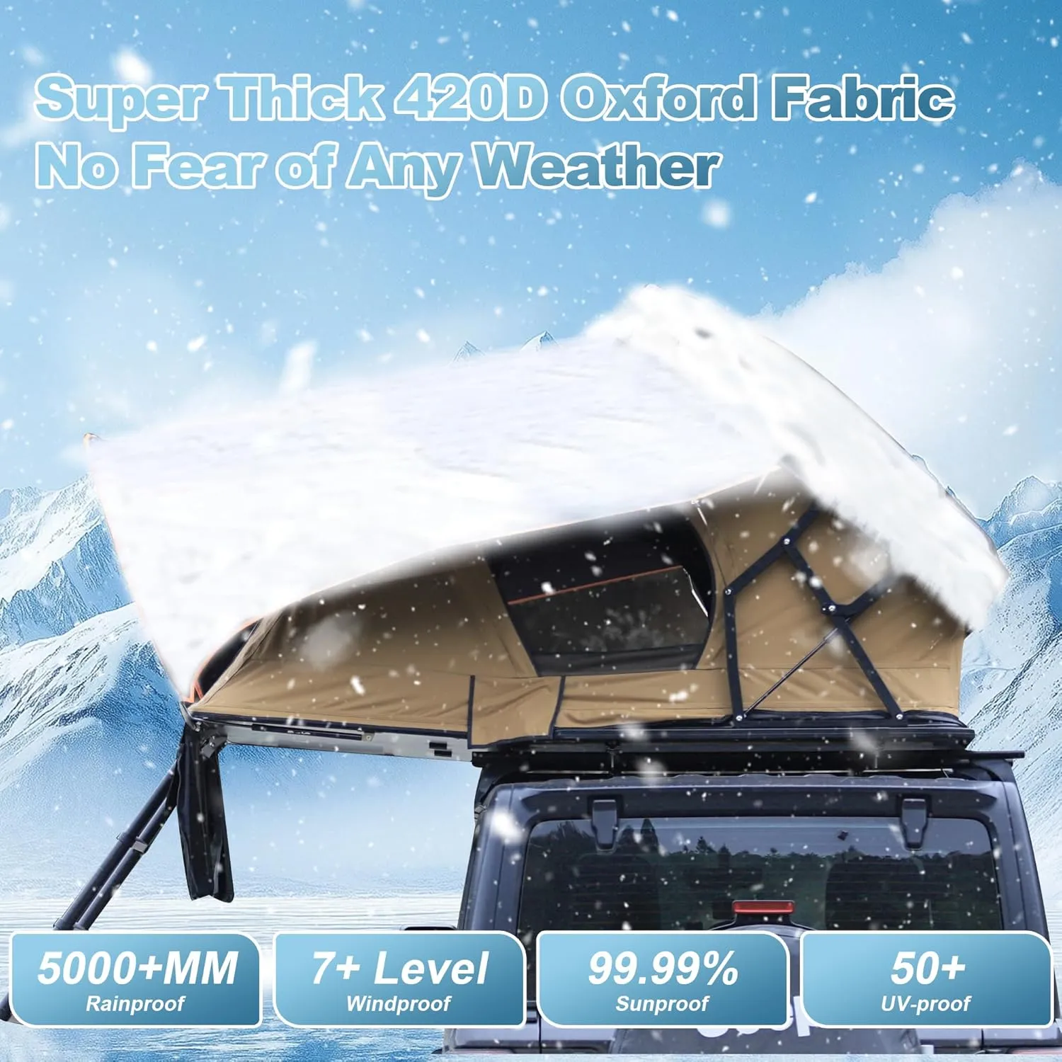 Naturnest Rooftop Tent Hard Shell, Easy Set Up Pop Up Large Tent for 2-3 Person Camping, Waterproof Windproof UV-Resistant Blackout Privacy 4 Season Tents for Truck, Jeep, Suv, Van, Trailer - Sirius 2