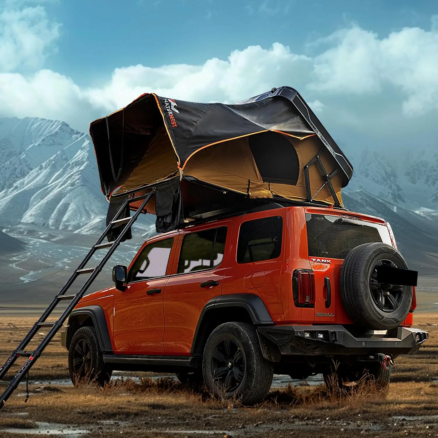 Naturnest Rooftop Tent Hard Shell, Easy Set Up Pop Up Large Tent for 2-3 Person Camping, Waterproof Windproof UV-Resistant Blackout Privacy 4 Season Tents for Truck, Jeep, Suv, Van, Trailer - Sirius 2