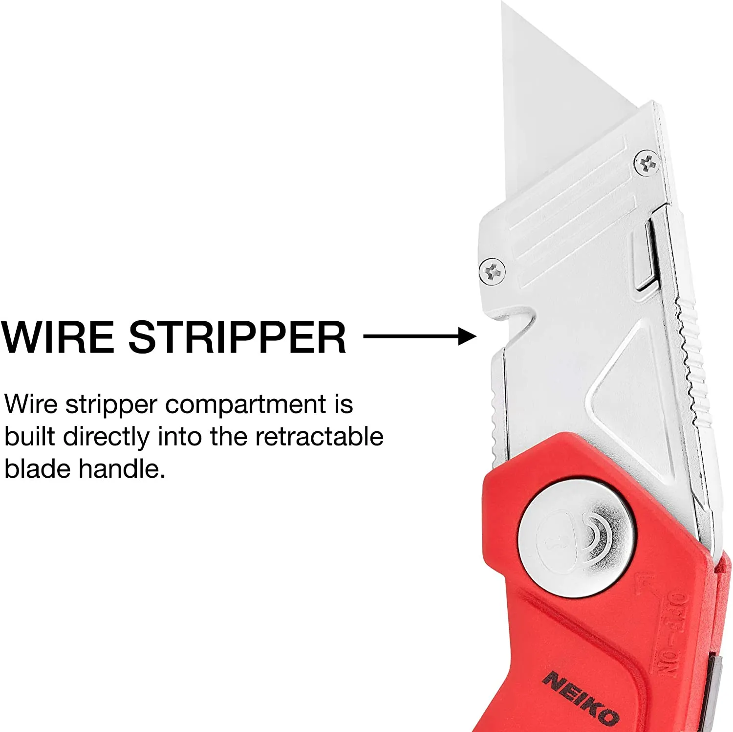 NEIKO 00678A 4-In-1 Folding Utility Knife Box Cutter Knives & Wire Stripper, Tool Hex Bit Holder Utility Work Knife & Bit Storage, Carpet Knife, Heavy Duty Box Cutter, Great work knife for men & women