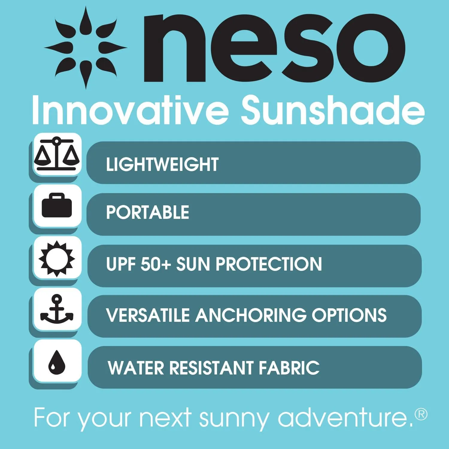 Neso Tents Beach Tent with Sand Anchor, Portable Canopy Sunshade - 7' x 7' - Patented Reinforced Corners (Seafoam)