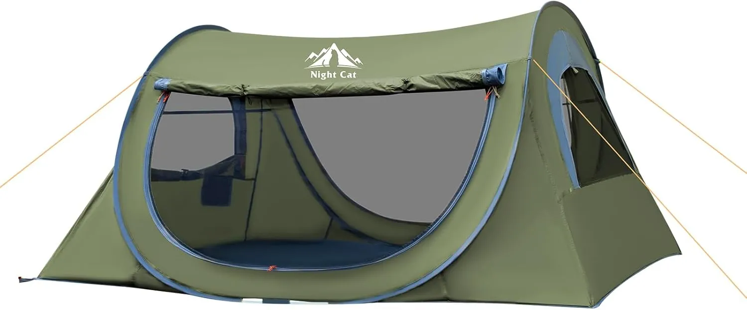 Night Cat Pop-up Camping Tent: 2 Person Tunnel Tent Waterproof Instant Easy Setup Tents Foldable Outdoor
