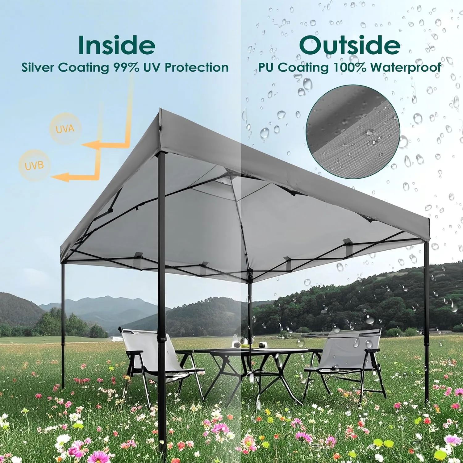 NINAT 10x10ft Canopy Replacement Top Pop Up Tent Cover Roof with Air Vent, Waterproof for Outdoor Garden Patio Pavilion Sun Shade(Top Only) Grey