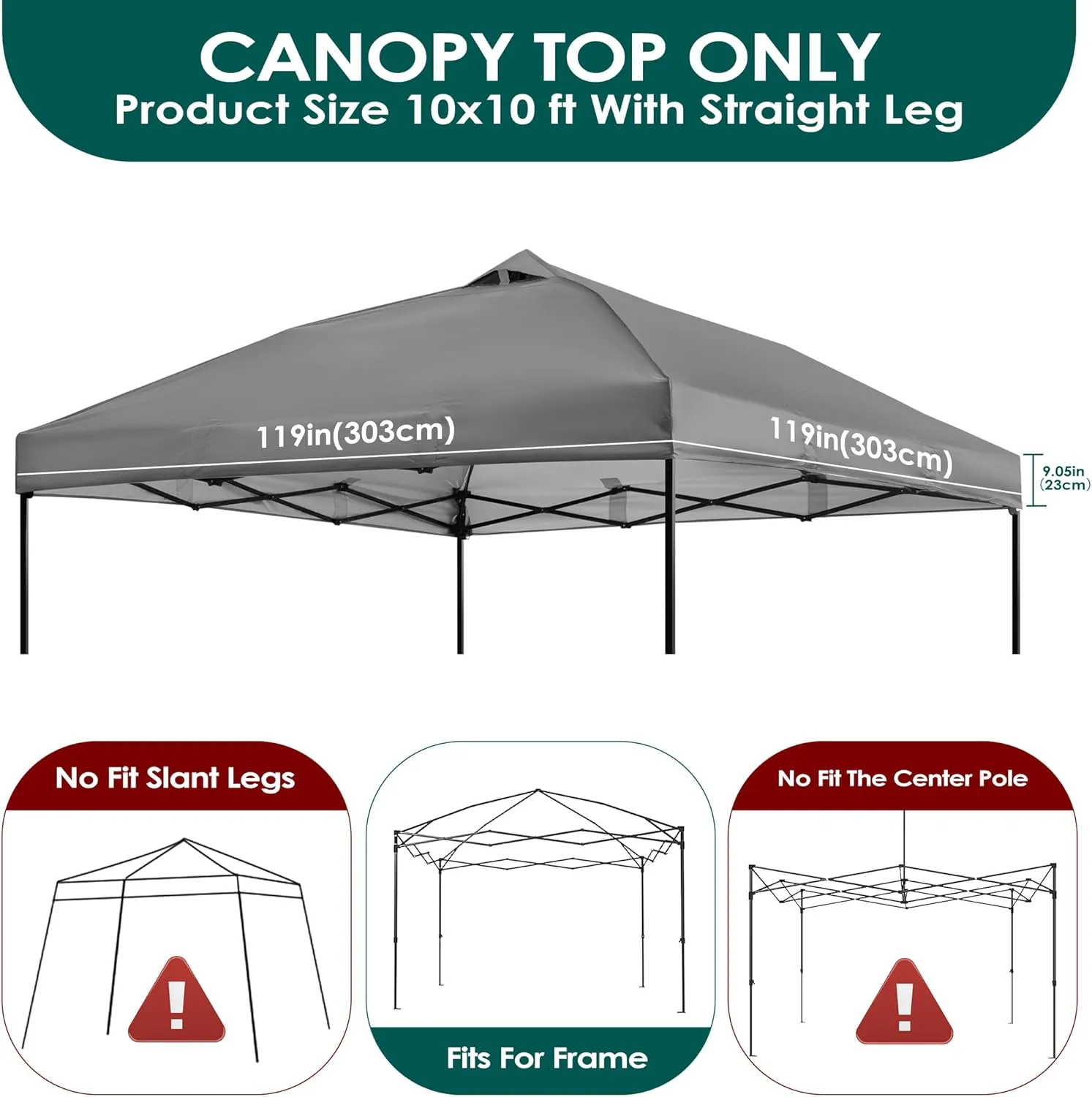 NINAT 10x10ft Canopy Replacement Top Pop Up Tent Cover Roof with Air Vent, Waterproof for Outdoor Garden Patio Pavilion Sun Shade(Top Only) Grey