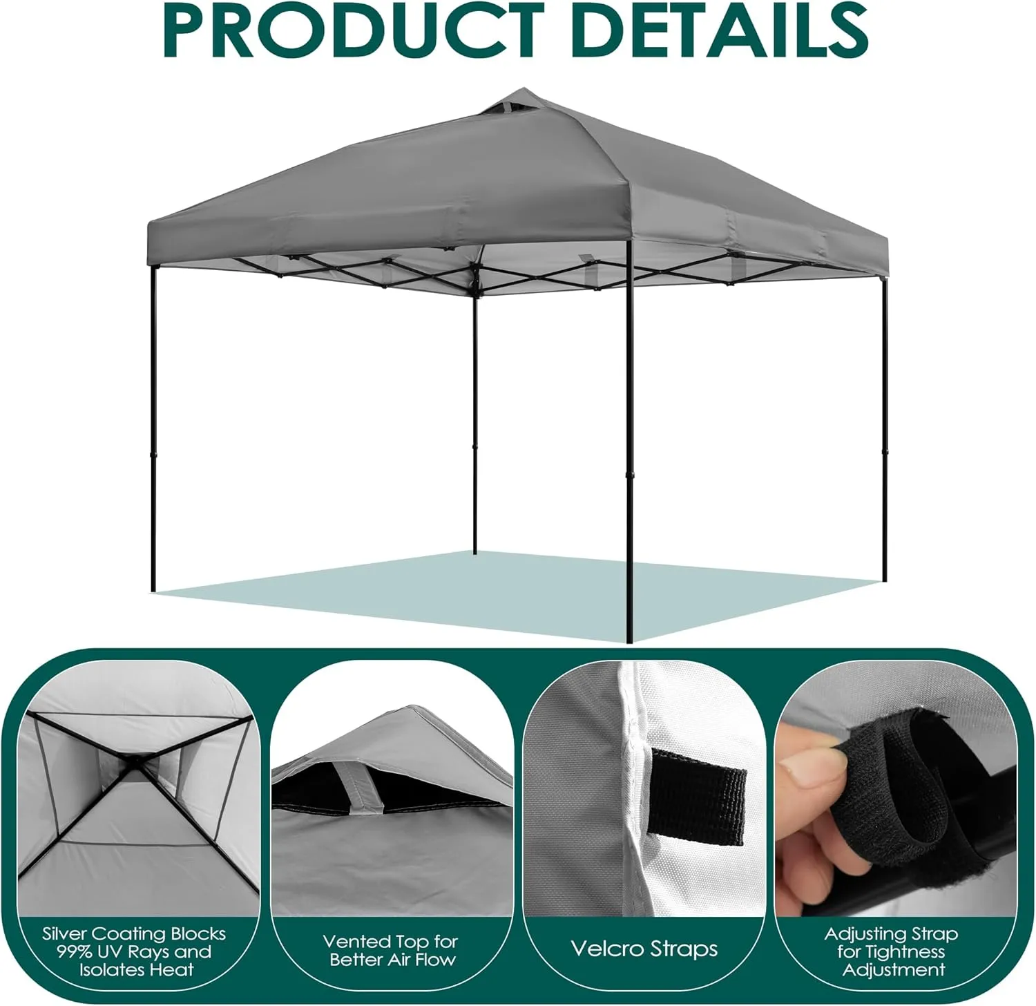 NINAT 10x10ft Canopy Replacement Top Pop Up Tent Cover Roof with Air Vent, Waterproof for Outdoor Garden Patio Pavilion Sun Shade(Top Only) Grey