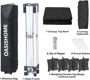 OASISHOME Pop-up Gazebo Instant Portable Canopy Tent 10'x10', with 4 Sidewalls, Windows, Wheeled Bag, for Patio/Outdoor/Wedding Parties and Events (10FTx10FT, Black)