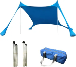 OBABO Outdoor Beach Tent Sun Shelter Camping Shades Tents Windproof One-Piece Beach Canopy Tents UPF50  Portable Family Tent (Blue)