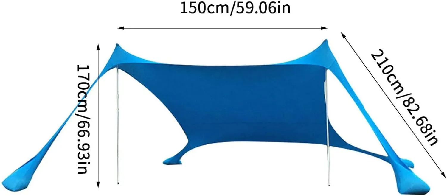 OBABO Outdoor Beach Tent Sun Shelter Camping Shades Tents Windproof One-Piece Beach Canopy Tents UPF50  Portable Family Tent (Blue)