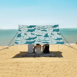 Ocean Manta Ray Beach Canopy Tent Anti-UV & Wind Resistant, Camping Sun Shelter Easy Setup Portable,Outdoor Shade Tents with Sandbags,Sand Shovels,Ground Pegs & Stability Poles